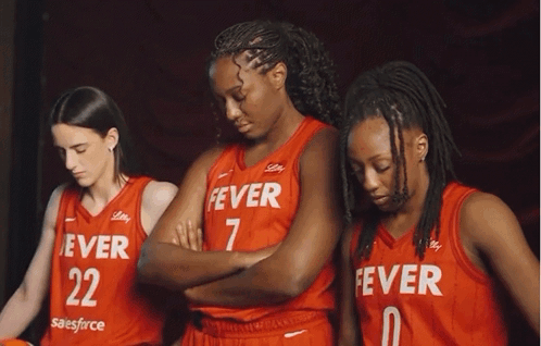 Three Female Basketball Players Wearing Red Jerseys With The Word Fever On Them GIF