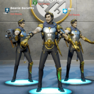 Three Figures Are Standing In Front Of A Sign That Says The Stroke 'S Fan GIF