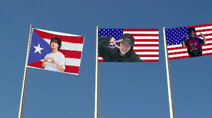 Three Flags With People Pictures Flying In Wind GIF