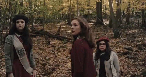 Three Girl Scouts in Woods With Number 506 on Sash