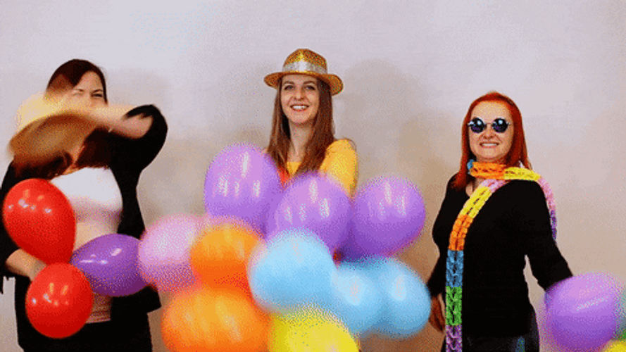 Three Girls Party Balloon GIF