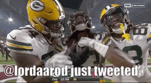 Three Green Bay Packers Players Celebrate Touchdown