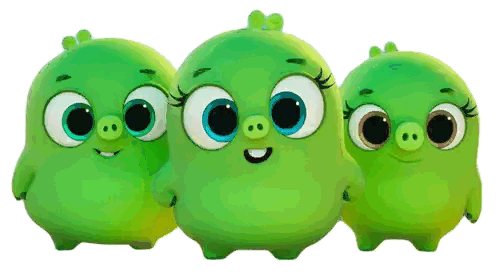 Three Green Cartoon Pigs Standing Next to Each Other