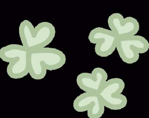 Three Green Flowers On A Black Background With Hearts On Them GIF