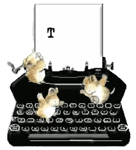 three hamsters are sitting on a typewriter with the letter t written on it
