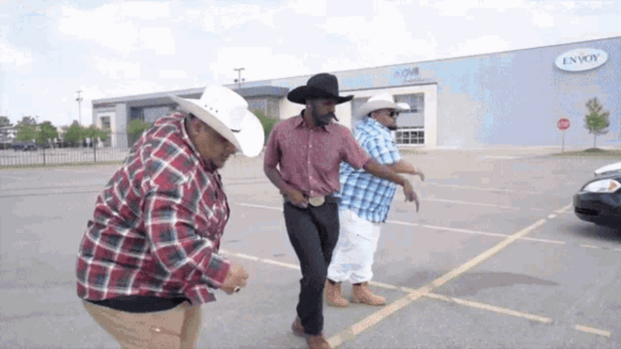 Three Happy Cowboys Celebration Dance GIF