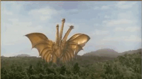 Three-Headed Golden Dragon Flying Over Field