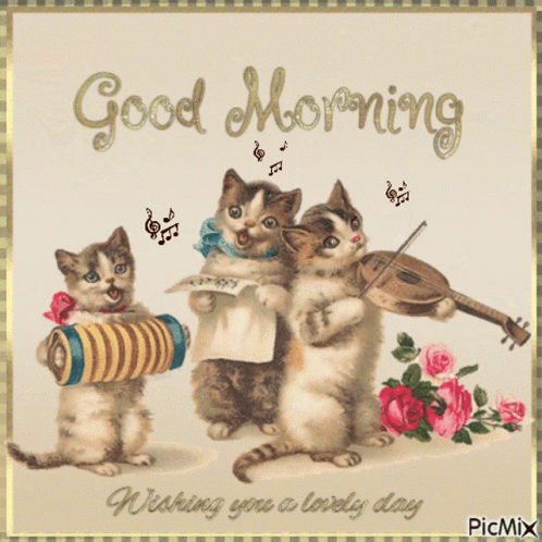 Three Kittens Singing Playing Instruments Good Morning Wishing You A Lovely Day GIF