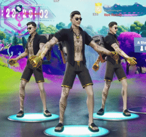 Three Men Are Dancing In Front Of A Screen That Says ' Not Ready ' GIF