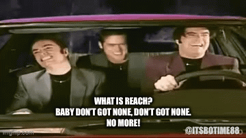Three Men Are Sitting In A Car With A Caption That Says What Is Reach ? GIF