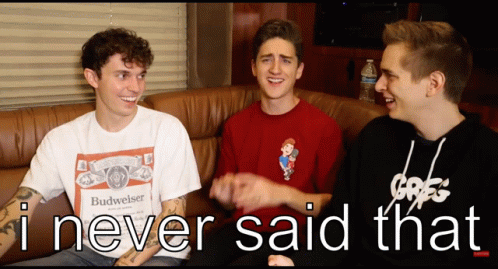 Three Men Are Sitting On A Couch And One Of Them Has A Budweiser Shirt On GIF