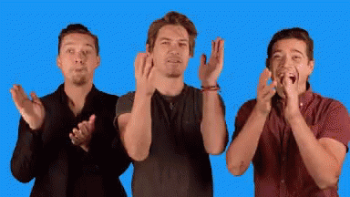 Three Men Clapping Hands on Blue Background