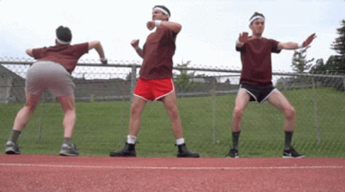 Three Men Doing Squats GIF