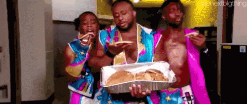 Three Men Eating Takeout GIF