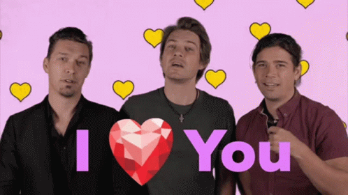 Three Men In Front Of Pink Background Saying I Love You GIF