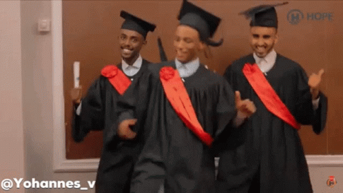 Three Men In Graduation Gowns Dancing Hope Chalkboard GIF