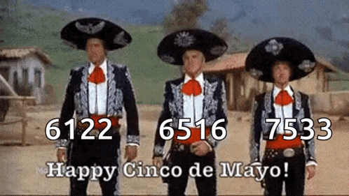 Three Men in Mariachi Costumes Happy Cinco de Mayo