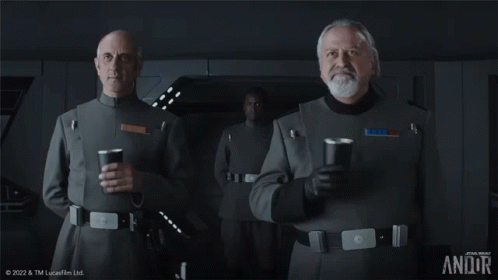 Three Men In Military Uniforms With Star Wars Logo GIF