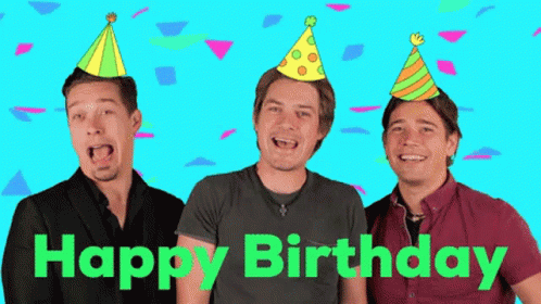 Three Men in Party Hats Saying Happy Birthday
