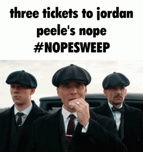 Three Men In Suits And Hats Are Standing In Front Of A Car With The Caption Three Tickets To Jordan GIF