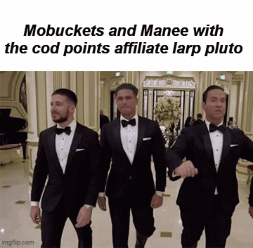 Three Men in Tuxedos Walking Mobbuckets and Manee