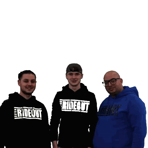 Three Men Posing with Rideout Hoodie