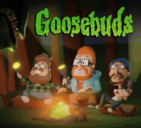 Three Men Sitting Around Campfire Goosebuds GIF