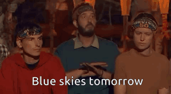 Three Men Sitting With Blue Skies Tomorrow
