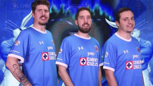 Three Men Wearing Blue Cement Cruz Shirts