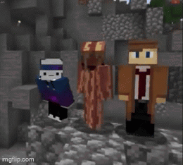 Three Minecraft Characters Are Standing Next To Each Other In A Cave GIF