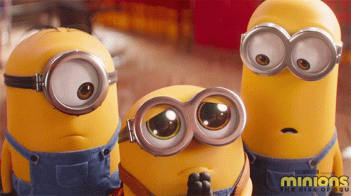 Three Minions Wearing Goggles And Overalls Are Standing Next To Each Other In A Scene From The Movie Minions The Rise Of GIF