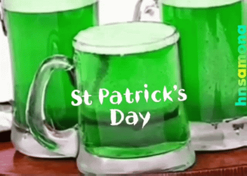 Three Mugs Of Green Liquid With The Words St Patrick 'S Day Written On Them GIF