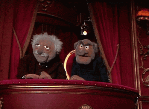 Three Muppets Are Sitting On A Stage And One Of Them Is Saying Both No Take Them Ha-Ha-Ha GIF