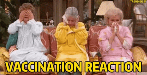 Three Older Women With Faces Covered Vaccination Reaction