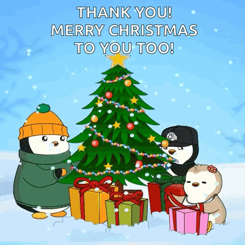 Three Penguins Christmas Card GIF