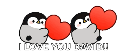 Three Penguins Holding Red Hearts Saying I Love You David