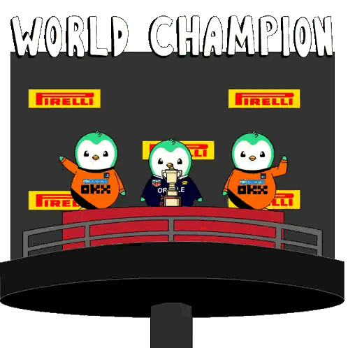 Three Penguins Holding Trophy World Champion