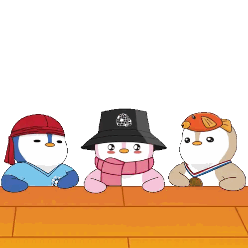 Three Penguins, One with Black Hat and Scarf