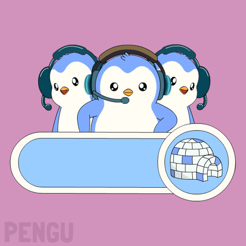 Three Penguins Wearing Headphones And A Contact Us Button GIF