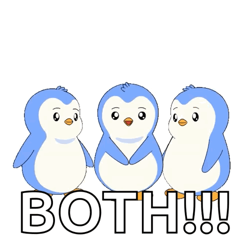 Three Penguins With A Heart On Their Heads And The Words I Love You Both GIF