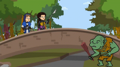 Three People on Bridge and Troll