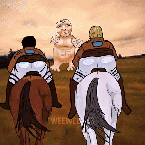Three People Riding Horses Weewee
