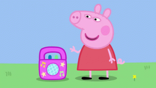 Three Peppa Pigs Are Standing Next To Each Other And One Has A Pirate Hat On GIF