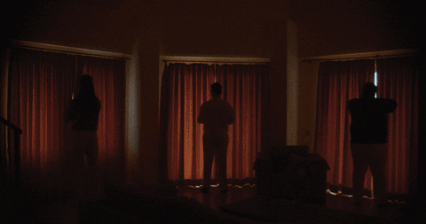 Three Persons Doing Curtain Opening GIF