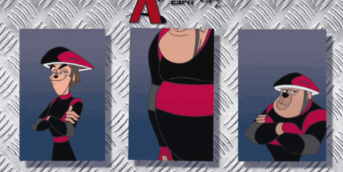 Three Pictures Of A Cartoon Character With The Letter A On The Bottom Right GIF