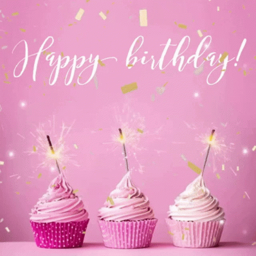 Three Pink Cupcakes With Sparklers Happy Birthday
