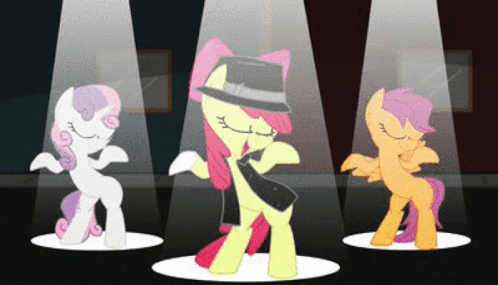 Three Ponies Are Dancing In Front Of Spotlights GIF