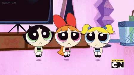 Three Powerpuff Girls Standing on Pink Floor