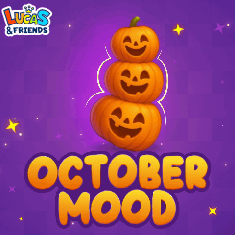 Three Pumpkins Are Stacked On Top Of Each Other With The Words October Mood Below GIF