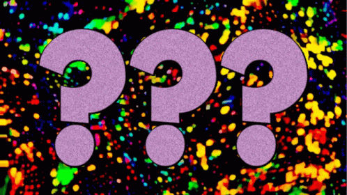 Three Purple Question Marks On A Black Background With Colorful Spots GIF